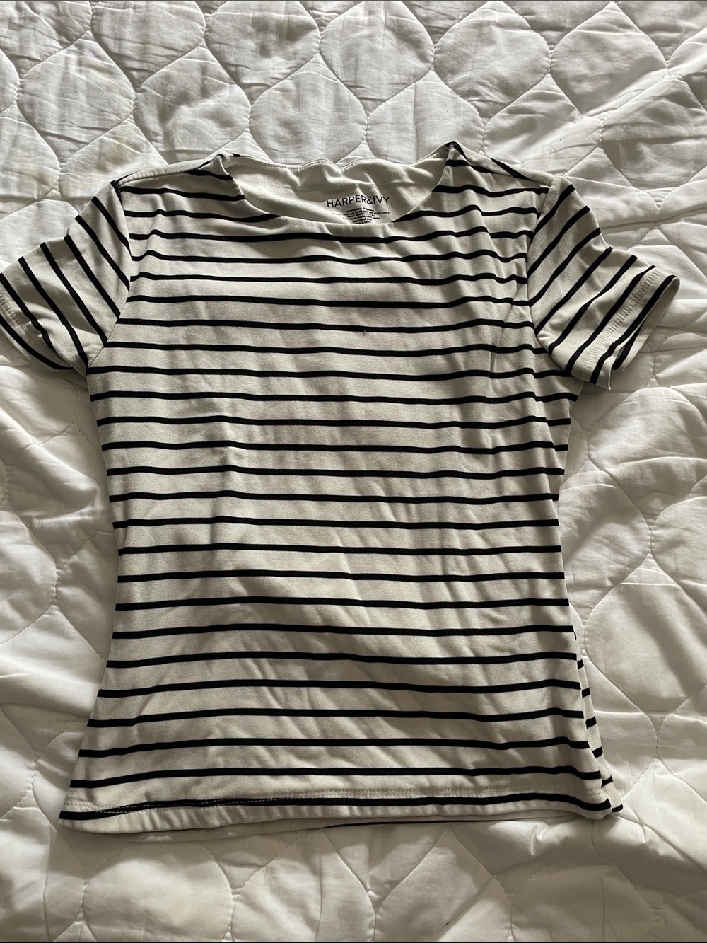 White & Black Striped Tee by Harper & Ivy